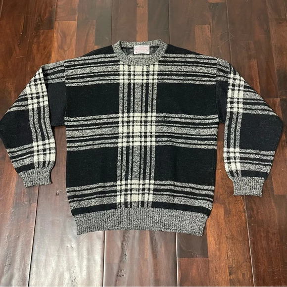 Pendleton Petite Medium 100% Wool Sweater Black And White Made In USA - Picture 1 of 7